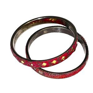 Vintage Bali Leather Embellished Red Leather Bangles